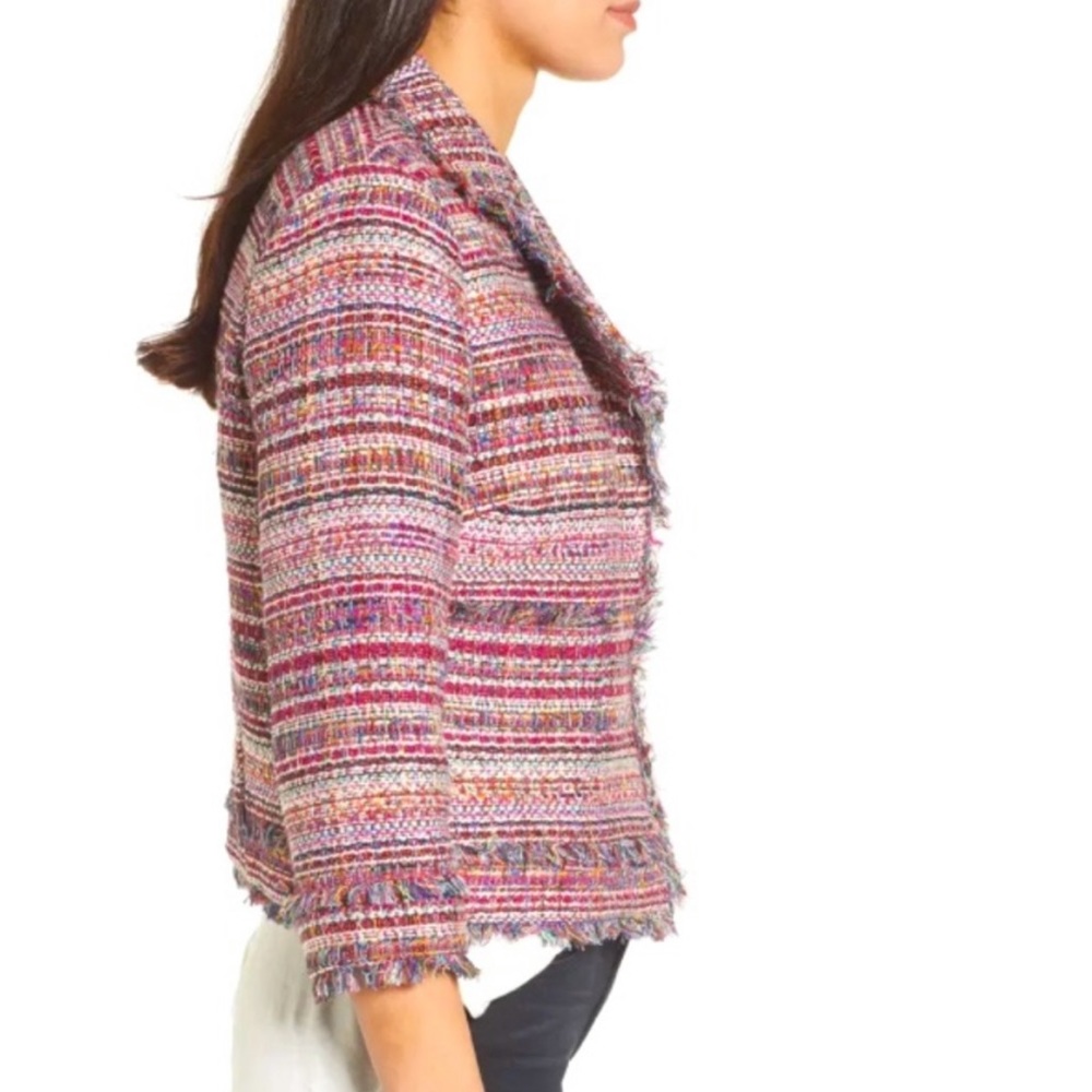 Halogen Tweed Open Front Frayed Multicolor Blazer… - image 3